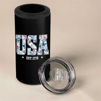 Floral USA 4 in 1 Can Cooler Tumbler Est 1776 Patriotic American Girl 4th of July - Wonder Print Shop