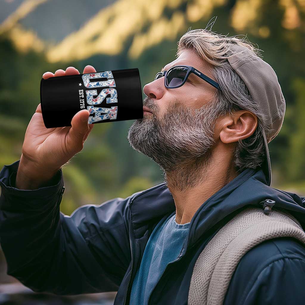 Floral USA 4 in 1 Can Cooler Tumbler Est 1776 Patriotic American Girl 4th of July - Wonder Print Shop