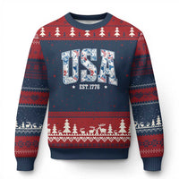 Floral USA Ugly Christmas Sweater Est 1776 Patriotic American Girl 4th of July - Wonder Print Shop