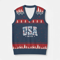 Floral USA V-Neck Knit Sweater Vest Est 1776 Patriotic American Girl 4th of July - Wonder Print Shop