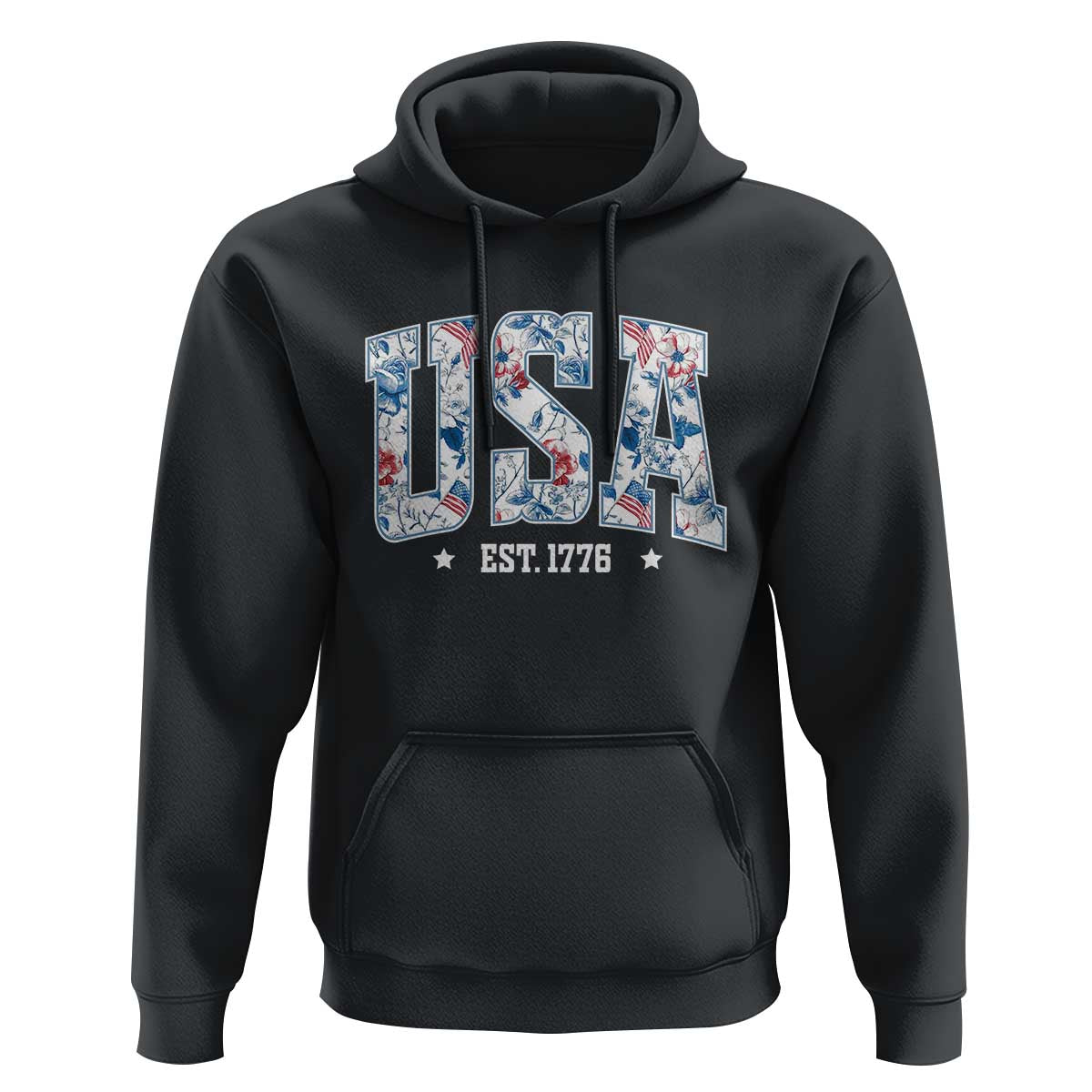 Floral USA Hoodie Est 1776 Patriotic American Girl 4th of July - Wonder Print Shop