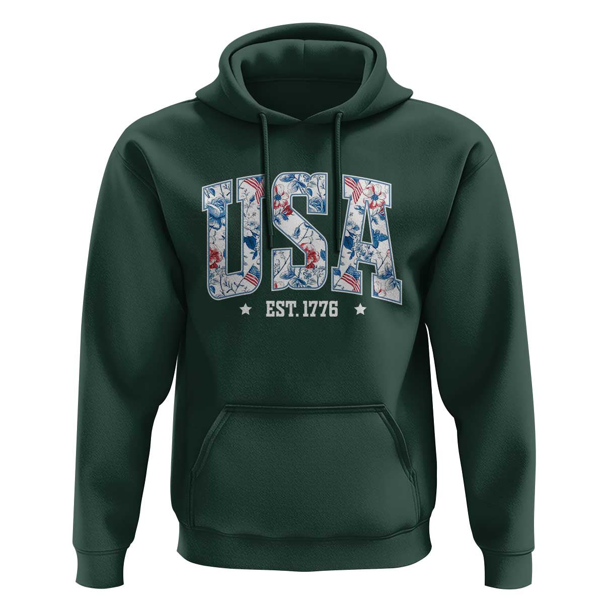 Floral USA Hoodie Est 1776 Patriotic American Girl 4th of July - Wonder Print Shop