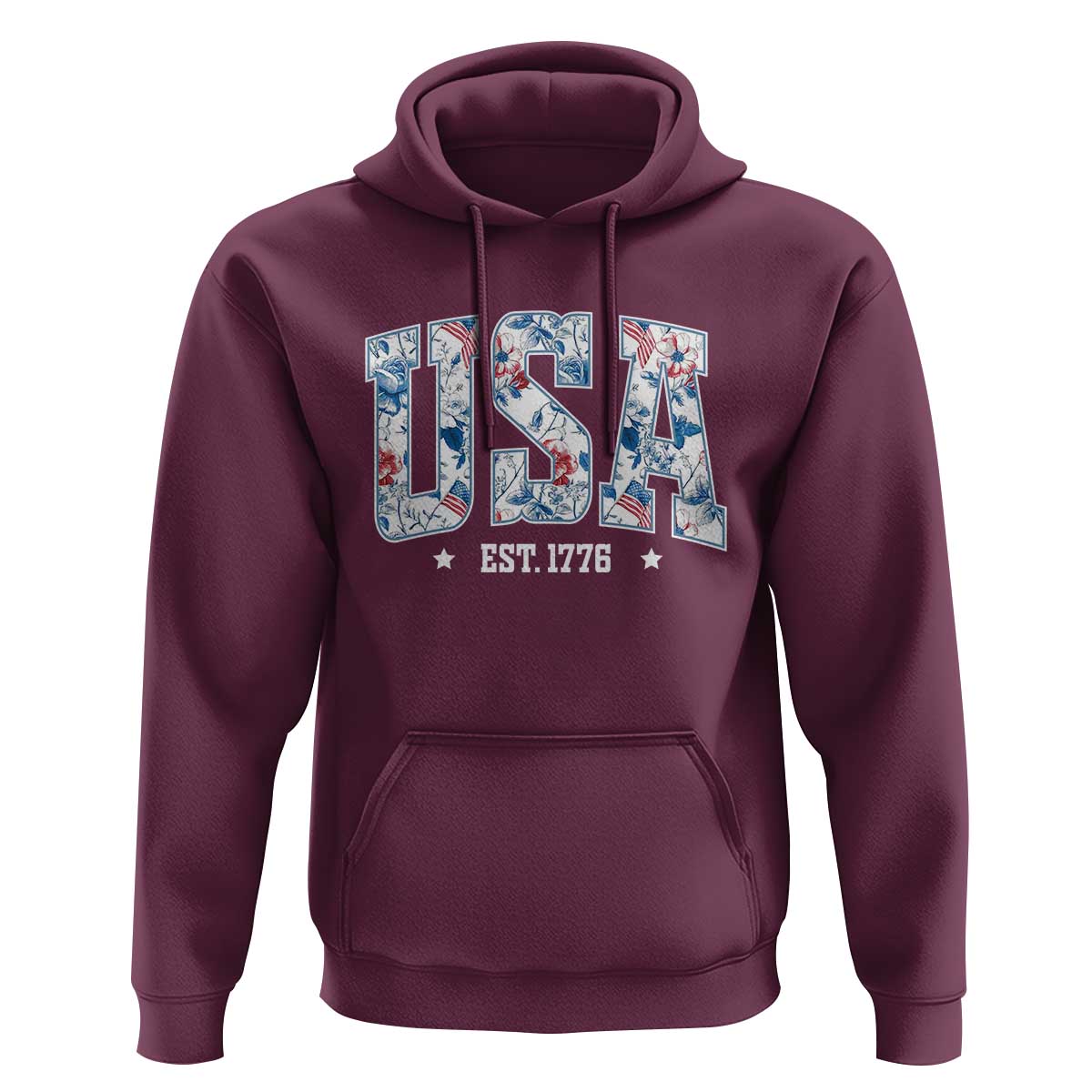 Floral USA Hoodie Est 1776 Patriotic American Girl 4th of July - Wonder Print Shop