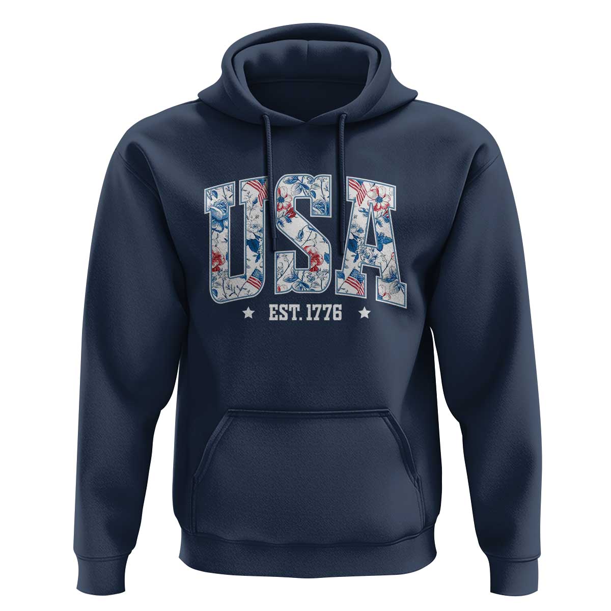 Floral USA Hoodie Est 1776 Patriotic American Girl 4th of July - Wonder Print Shop