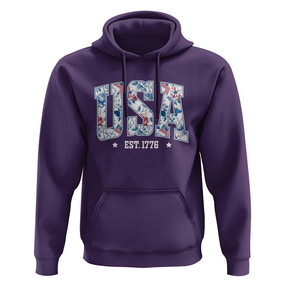 Floral USA Hoodie Est 1776 Patriotic American Girl 4th of July - Wonder Print Shop