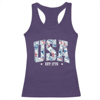 Floral USA Racerback Tank Top Est 1776 Patriotic American Girl 4th of July - Wonder Print Shop