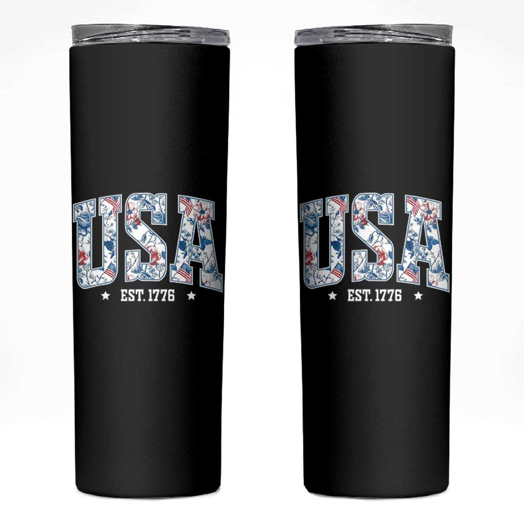 Floral USA Skinny Tumbler Est 1776 Patriotic American Girl 4th of July - Wonder Print Shop