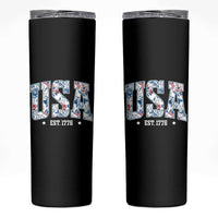 Floral USA Skinny Tumbler Est 1776 Patriotic American Girl 4th of July - Wonder Print Shop