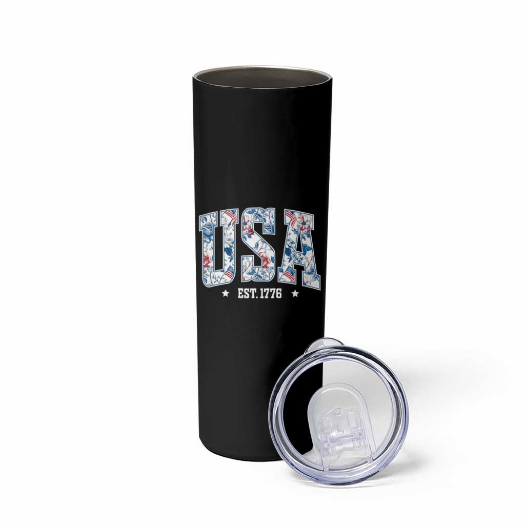 Floral USA Skinny Tumbler Est 1776 Patriotic American Girl 4th of July - Wonder Print Shop