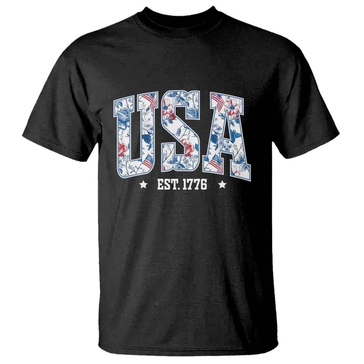 Floral USA T Shirt Est 1776 Patriotic American Girl 4th of July - Wonder Print Shop