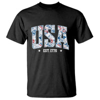 Floral USA T Shirt Est 1776 Patriotic American Girl 4th of July - Wonder Print Shop