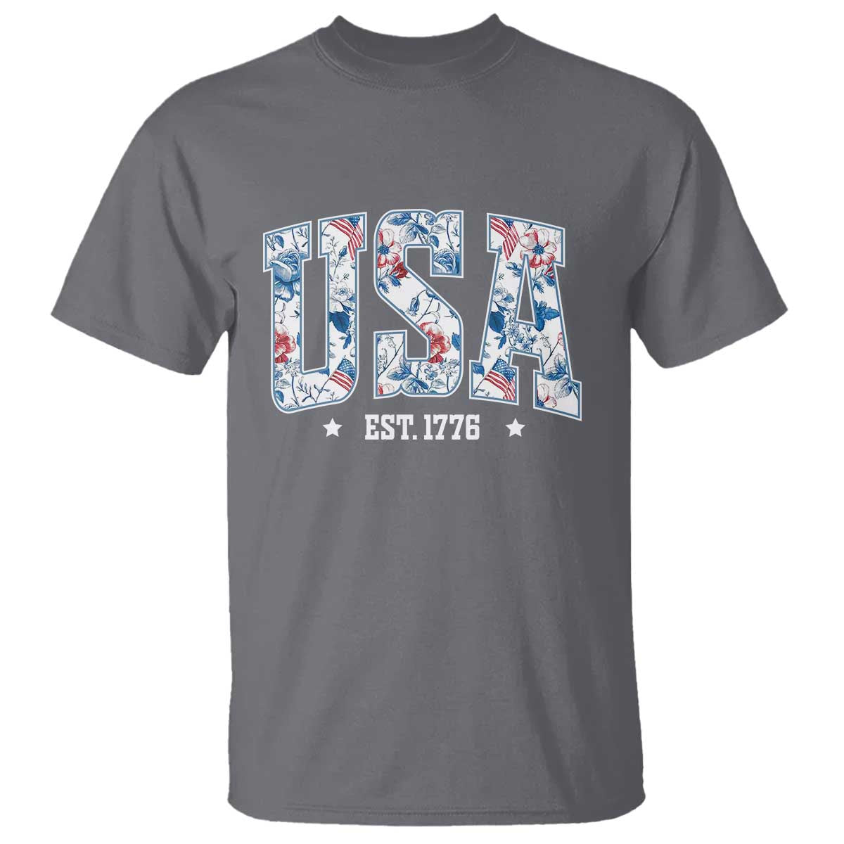 Floral USA T Shirt Est 1776 Patriotic American Girl 4th of July - Wonder Print Shop