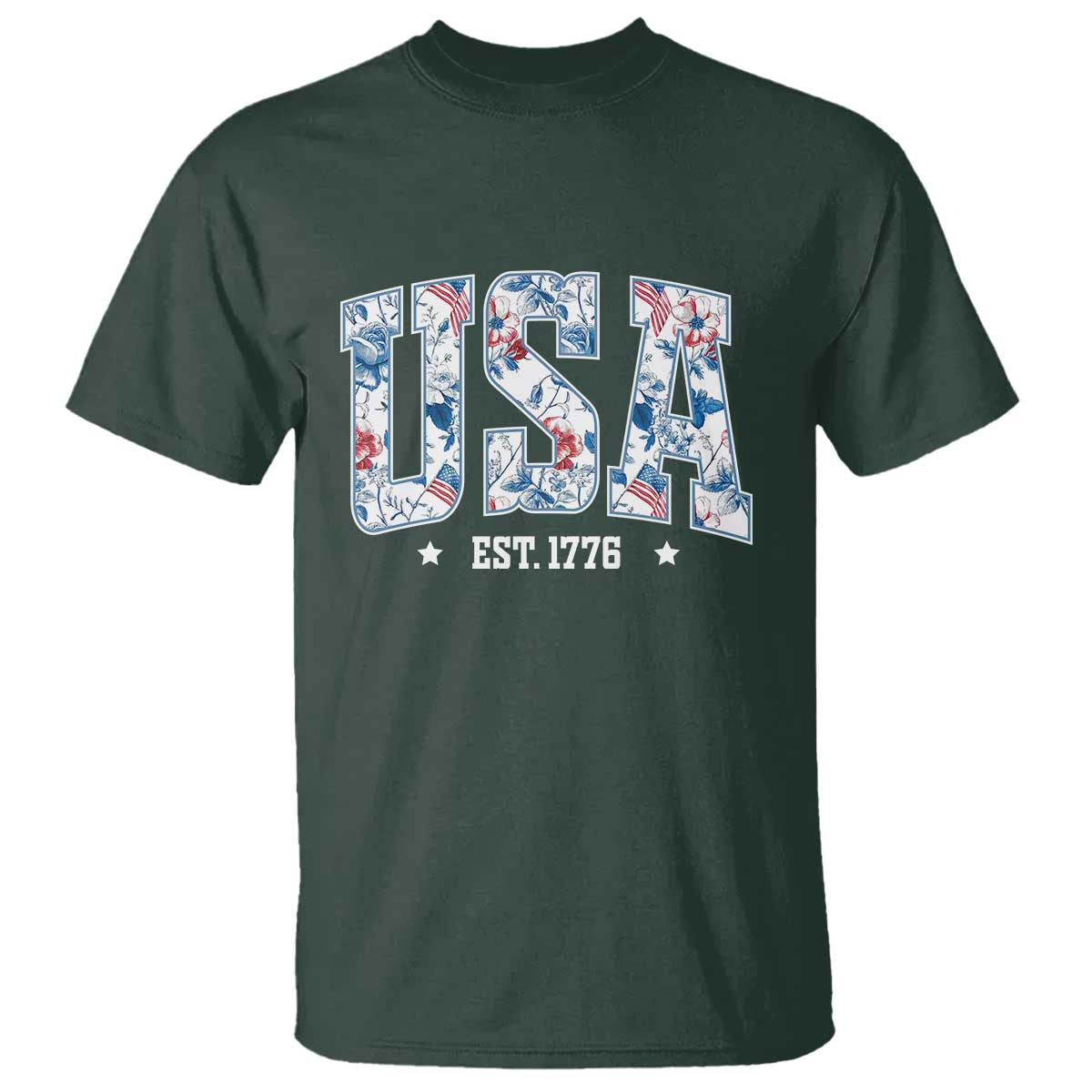 Floral USA T Shirt Est 1776 Patriotic American Girl 4th of July - Wonder Print Shop