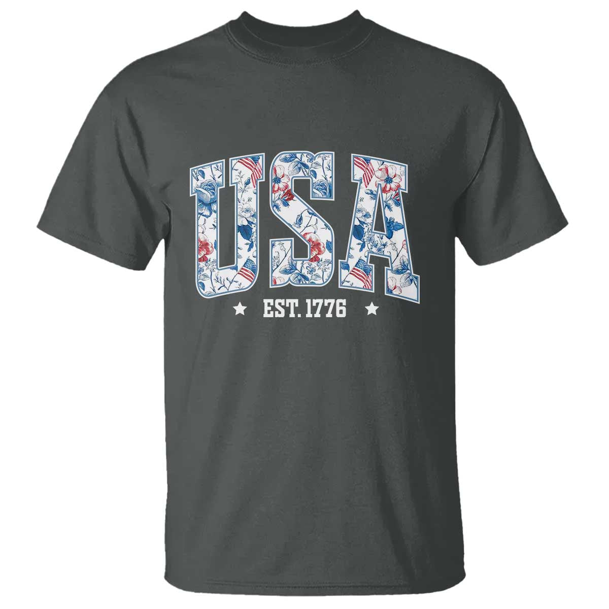 Floral USA T Shirt Est 1776 Patriotic American Girl 4th of July - Wonder Print Shop