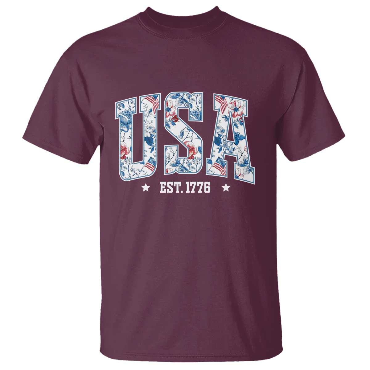 Floral USA T Shirt Est 1776 Patriotic American Girl 4th of July - Wonder Print Shop