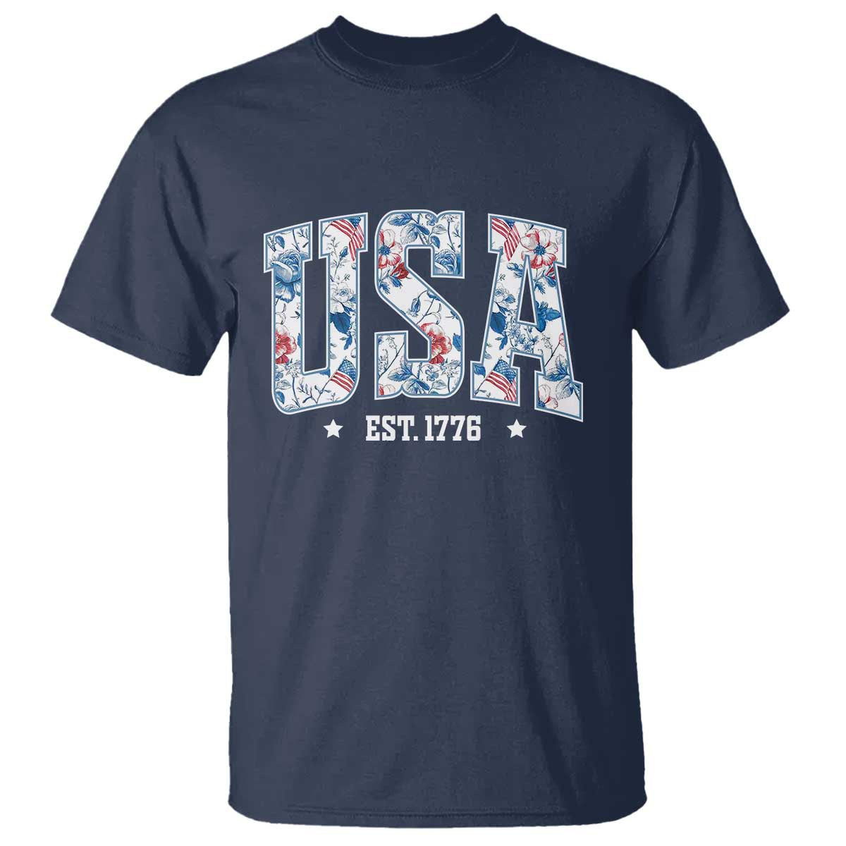 Floral USA T Shirt Est 1776 Patriotic American Girl 4th of July - Wonder Print Shop