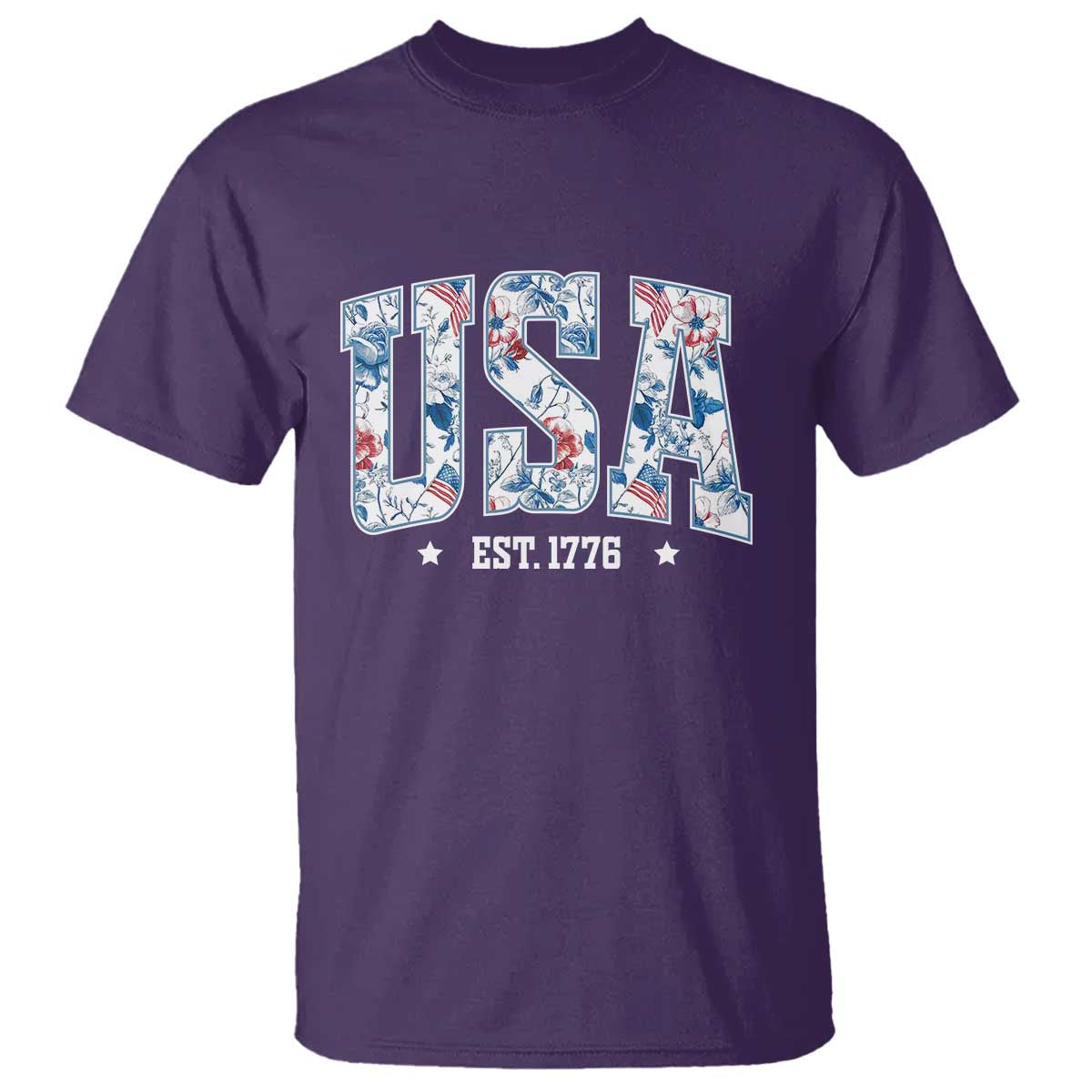 Floral USA T Shirt Est 1776 Patriotic American Girl 4th of July - Wonder Print Shop