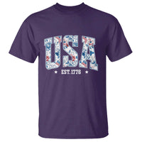 Floral USA T Shirt Est 1776 Patriotic American Girl 4th of July - Wonder Print Shop