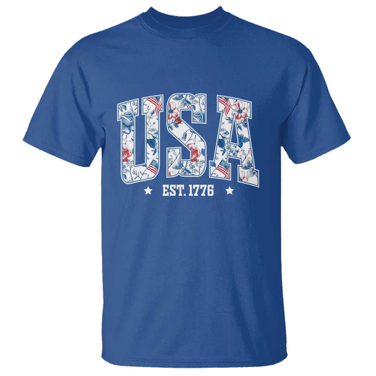 Floral USA T Shirt Est 1776 Patriotic American Girl 4th of July - Wonder Print Shop
