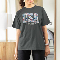 Floral USA T Shirt For Women Est 1776 Patriotic American Girl 4th of July - Wonder Print Shop