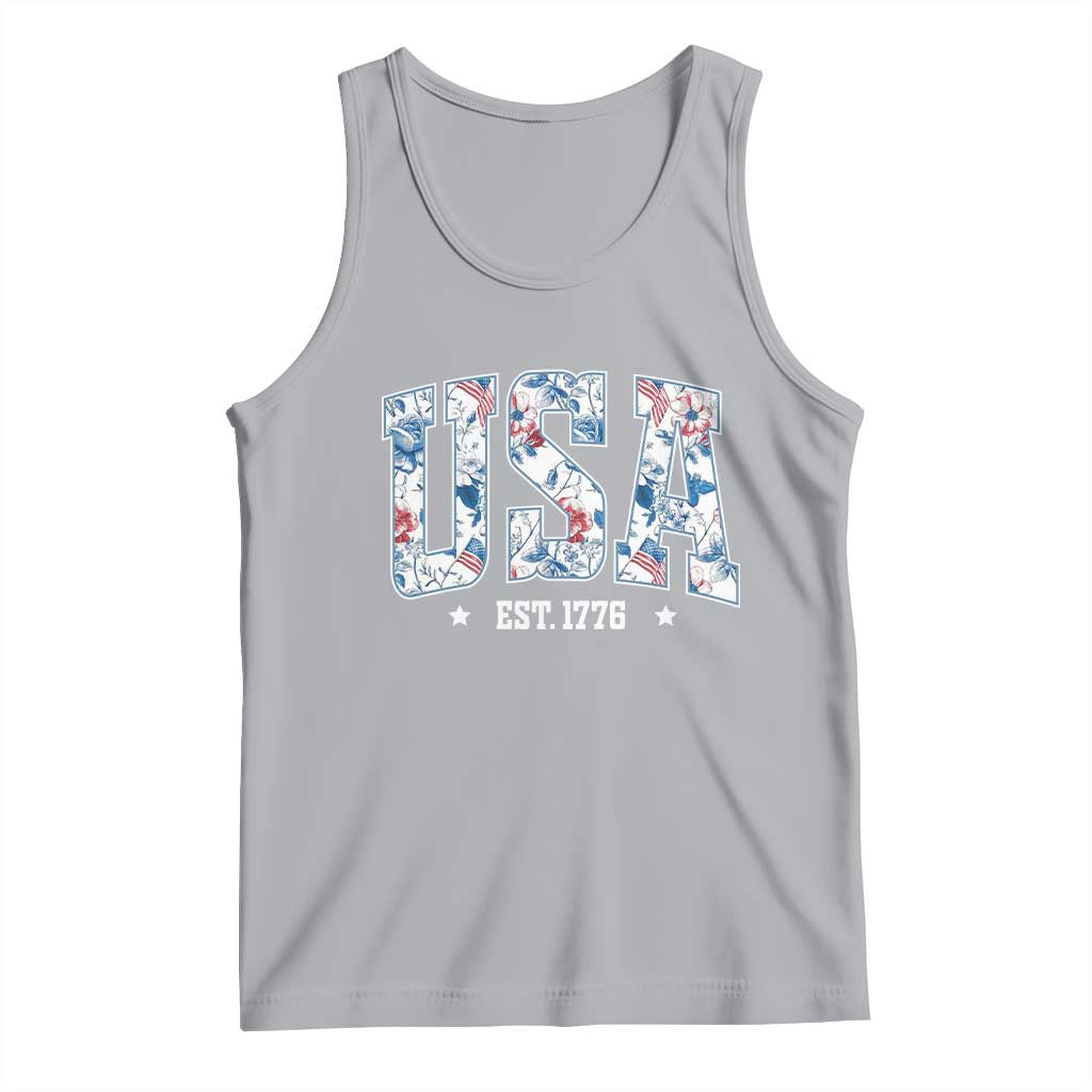 Floral USA Tank Top Est 1776 Patriotic American Girl 4th of July - Wonder Print Shop