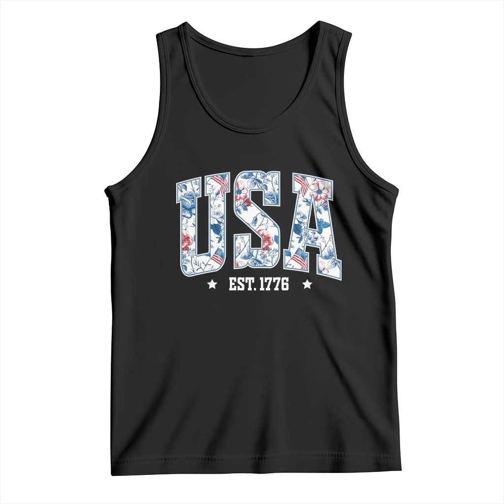 Floral USA Tank Top Est 1776 Patriotic American Girl 4th of July - Wonder Print Shop