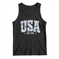 Floral USA Tank Top Est 1776 Patriotic American Girl 4th of July - Wonder Print Shop
