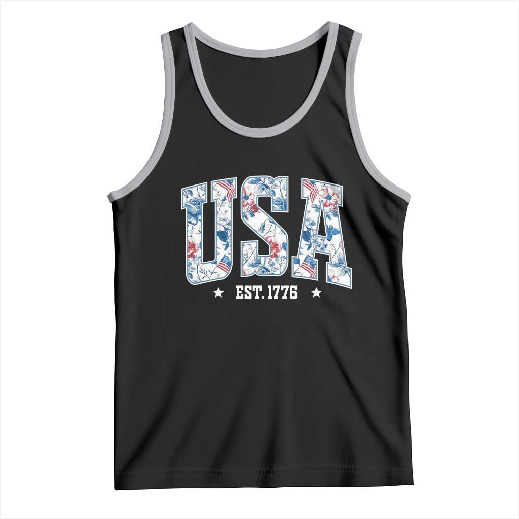 Floral USA Tank Top Est 1776 Patriotic American Girl 4th of July - Wonder Print Shop