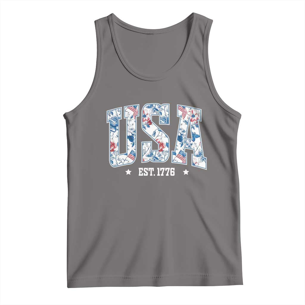Floral USA Tank Top Est 1776 Patriotic American Girl 4th of July - Wonder Print Shop