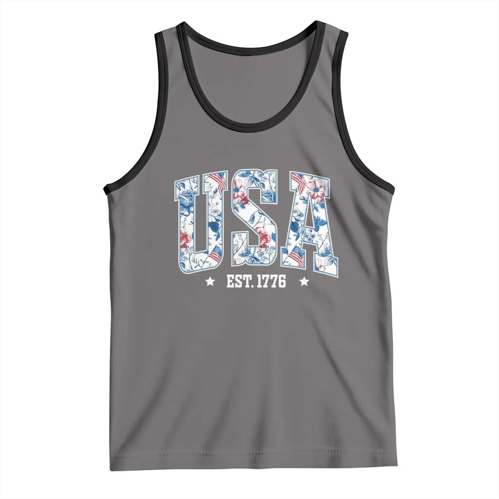 Floral USA Tank Top Est 1776 Patriotic American Girl 4th of July - Wonder Print Shop