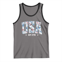 Floral USA Tank Top Est 1776 Patriotic American Girl 4th of July - Wonder Print Shop