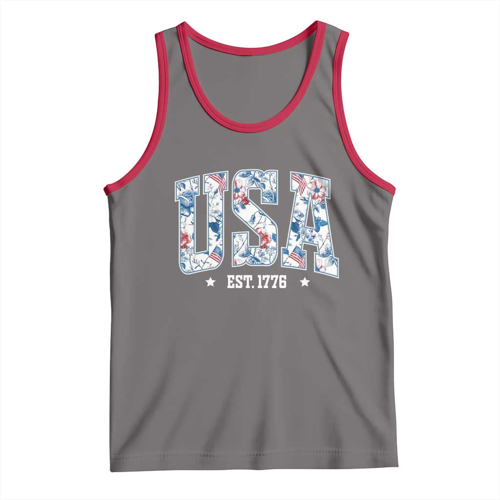 Floral USA Tank Top Est 1776 Patriotic American Girl 4th of July - Wonder Print Shop