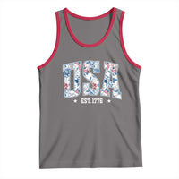 Floral USA Tank Top Est 1776 Patriotic American Girl 4th of July - Wonder Print Shop