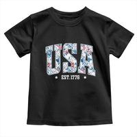 Floral USA Toddler T Shirt Est 1776 Patriotic American Girl 4th of July - Wonder Print Shop