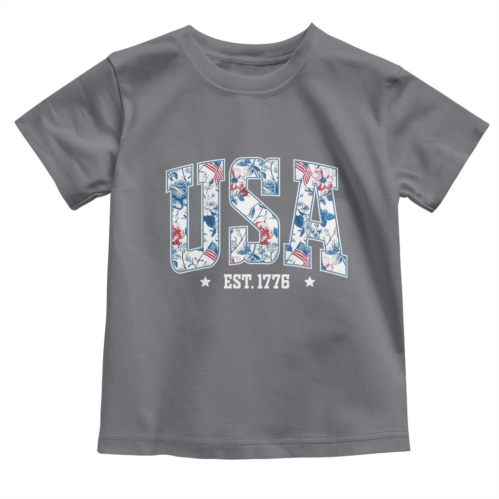 Floral USA Toddler T Shirt Est 1776 Patriotic American Girl 4th of July - Wonder Print Shop