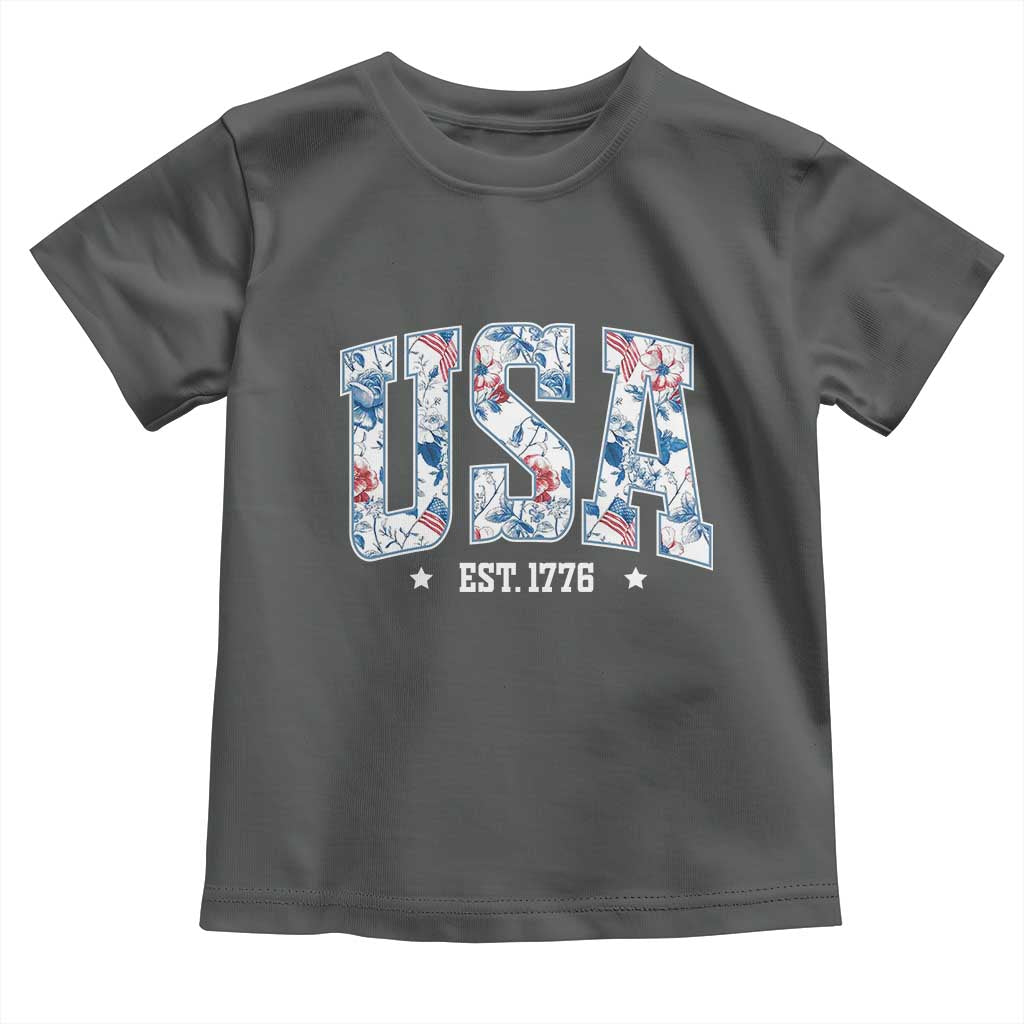 Floral USA Toddler T Shirt Est 1776 Patriotic American Girl 4th of July - Wonder Print Shop