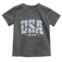 Floral USA Toddler T Shirt Est 1776 Patriotic American Girl 4th of July - Wonder Print Shop