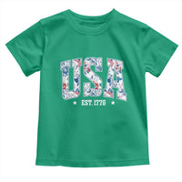 Floral USA Toddler T Shirt Est 1776 Patriotic American Girl 4th of July - Wonder Print Shop