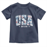 Floral USA Toddler T Shirt Est 1776 Patriotic American Girl 4th of July - Wonder Print Shop
