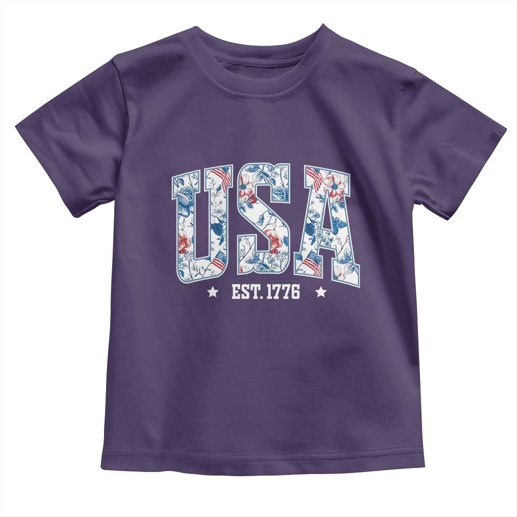 Floral USA Toddler T Shirt Est 1776 Patriotic American Girl 4th of July - Wonder Print Shop