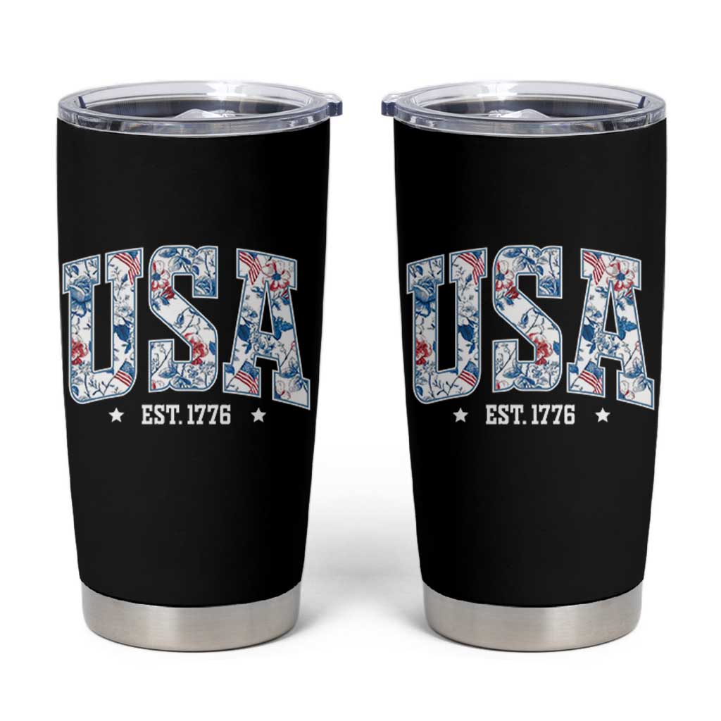 Floral USA Tumbler Cup Est 1776 Patriotic American Girl 4th of July - Wonder Print Shop