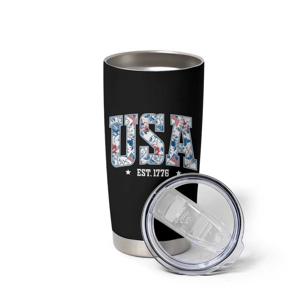 Floral USA Tumbler Cup Est 1776 Patriotic American Girl 4th of July - Wonder Print Shop