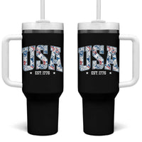 Floral USA Tumbler With Handle Est 1776 Patriotic American Girl 4th of July - Wonder Print Shop