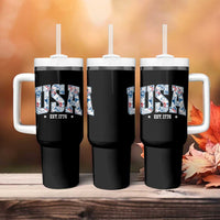 Floral USA Tumbler With Handle Est 1776 Patriotic American Girl 4th of July - Wonder Print Shop
