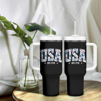 Floral USA Tumbler With Handle Est 1776 Patriotic American Girl 4th of July - Wonder Print Shop