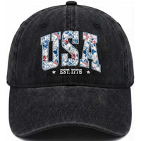 Floral USA Washed Cotton Baseball Cap Est 1776 Patriotic American Girl 4th of July