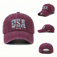 Floral USA Washed Cotton Baseball Cap Est 1776 Patriotic American Girl 4th of July