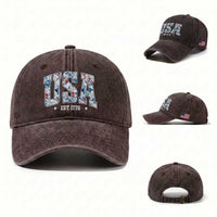 Floral USA Washed Cotton Baseball Cap Est 1776 Patriotic American Girl 4th of July