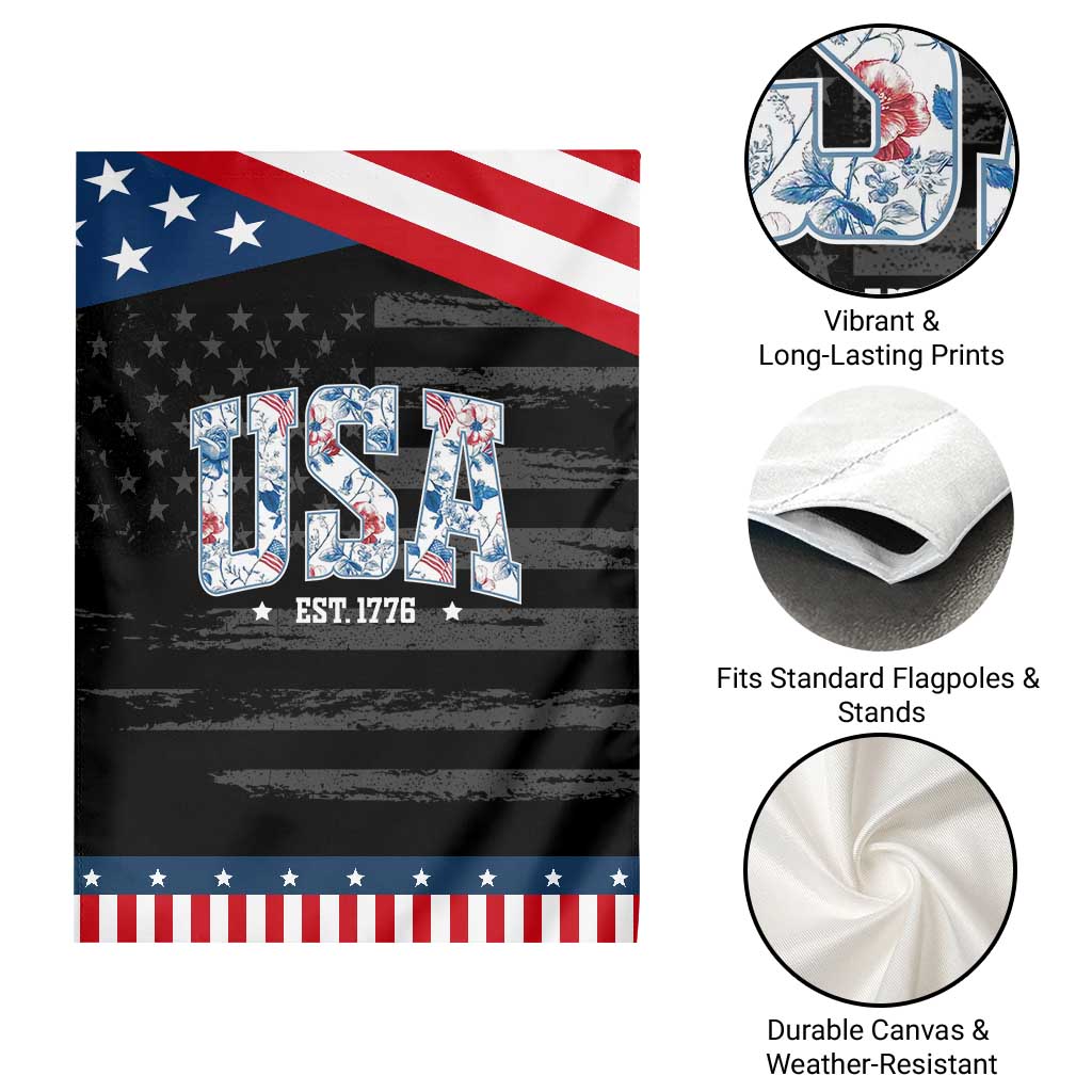 Floral USA Garden Flag Est 1776 Patriotic American Girl 4th of July