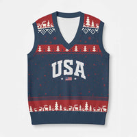USA V-Neck Knit Sweater Vest American Flag Patriotic 4th of July - Wonder Print Shop